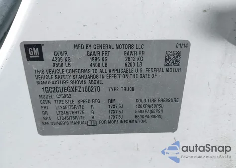 2015 Chevrolet Silverado 2500Hd Wt from USA, damaged, VIN 1GC2CUEGXFZ100270